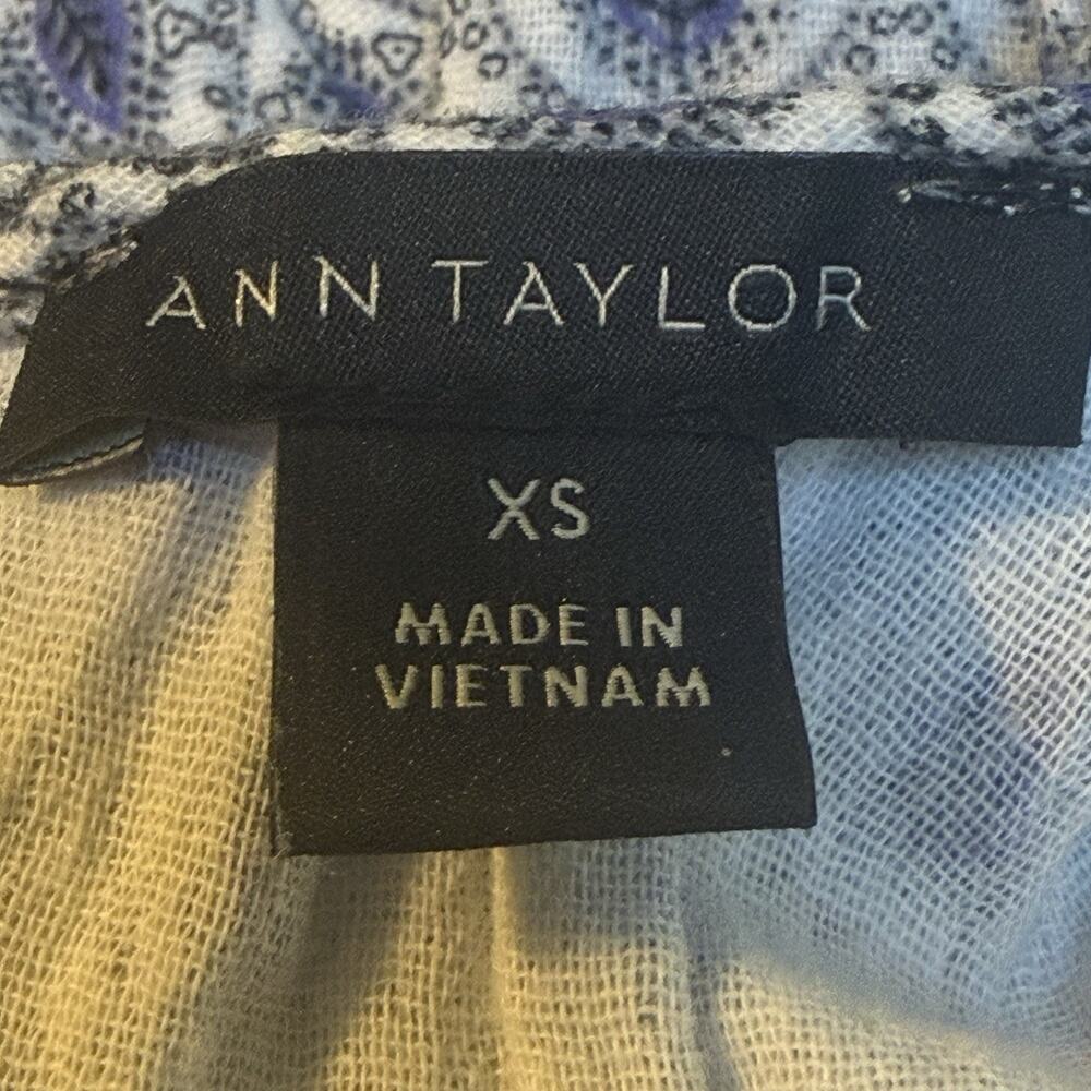Ann Taylor Maxi Dress Sz XS 38" Bust Cotton Blue Tiny Paisley Print Pockets Boho - Picture 9 of 10